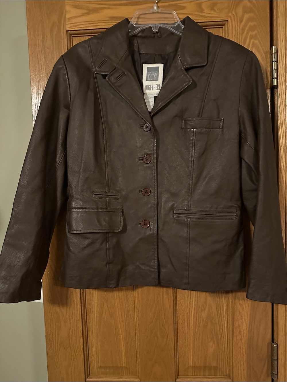 Together Dark Brown Leather Button-Front Jacket
